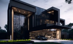 Photo of a modern house with a parked car in front